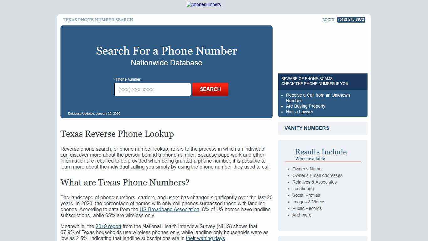 Texas Phone Number Lookup | PhoneNumbers.org