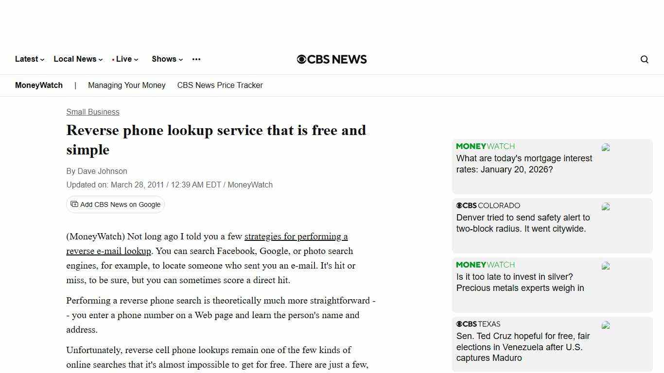 Reverse phone lookup service that is free and simple - CBS News